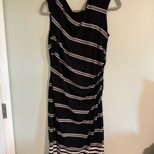 Ralph Lauren Womens Striped Wrap Knee Length Dress Sleeveless Black White 14
